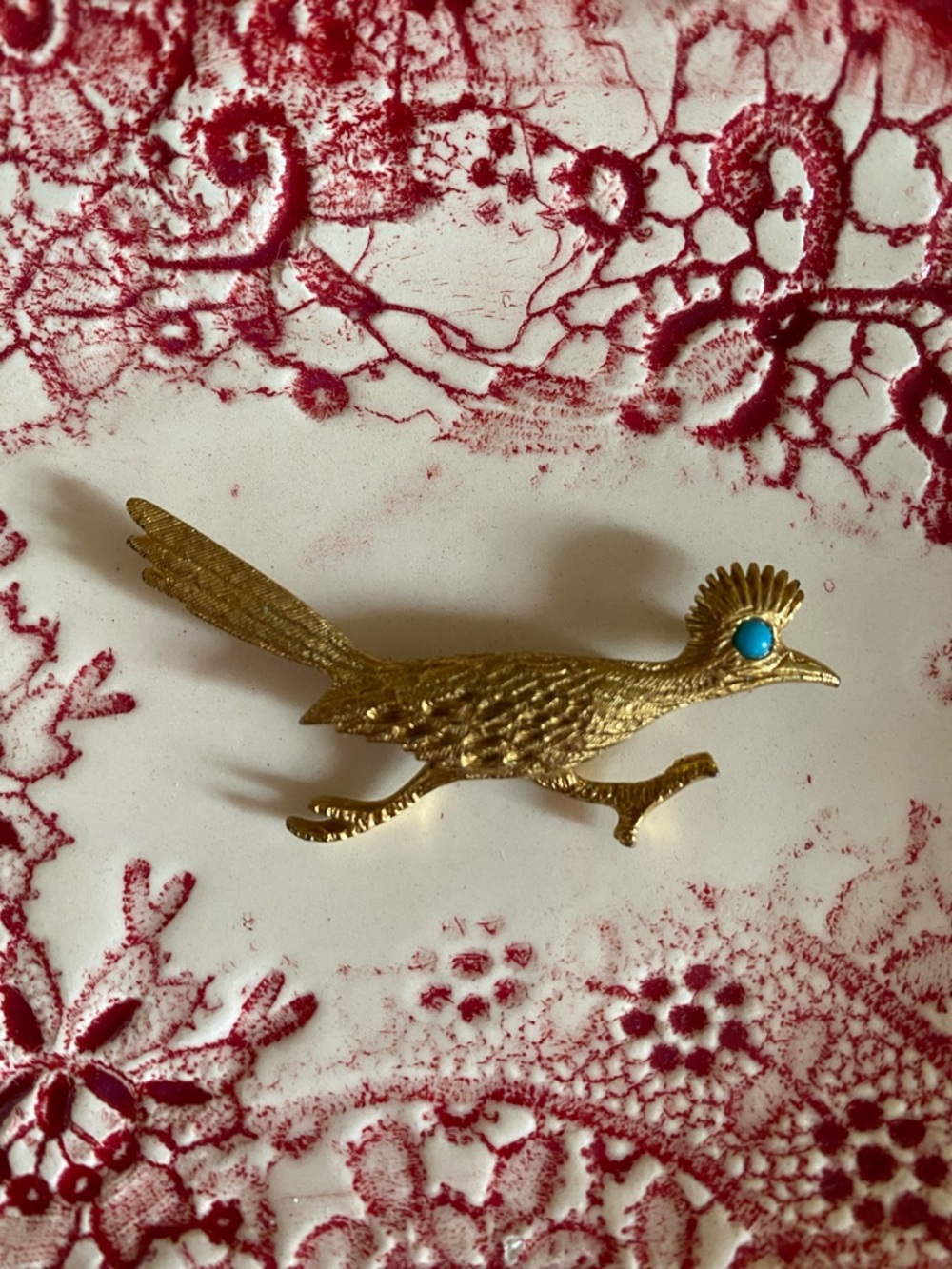 🌵Vintage🌵 Roadrunner Brooch with Turquoise Eye